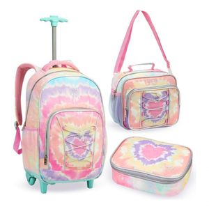 Kit Mochila Rodinha Lancheira Estojo Box Juvenil Just Tye Dye Rosa