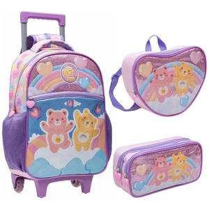 Kit Mochila Rodinhas Lancheira Estojo Ursinhos Carinhosos Escolar Infantil Urso Yepp