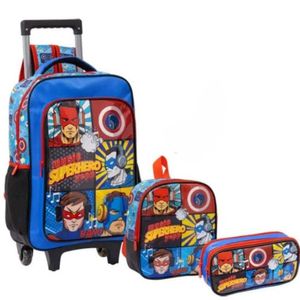 Kit Mochila Rodinha Superhero Lancheira Estojo Super Heróis Menino Infantil Escolar Yepp