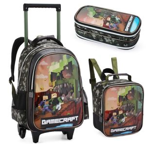 Kit Mochila Rodinha Lancheira Estojo Escolar Infantil Minecraft