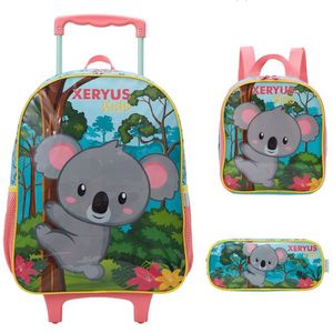 Kit Mochila Rodinha Lancheira Estojo Infantil Coala Xeryus