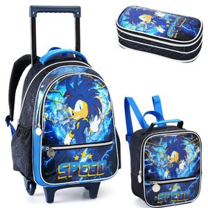 Kit Mochila Rodinha Estojo Lancheira Escolar Infantil Sonic