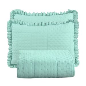 Cobre Leito King Percal 300 Fios Babado Malvinni 3 Peças Cor Mint