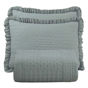 Cobre Leito King Percal 300 Fios Babado Malvinni 3 Peças Cor Grafite