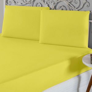 Jogo De Lençol Casal Padrão Malha 100% Algodão 3 Peças - Amarelo