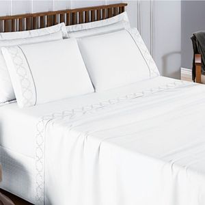 Jogo De Lençol Casal 300 Fios Bordado Infinity 4 Peças - Branco