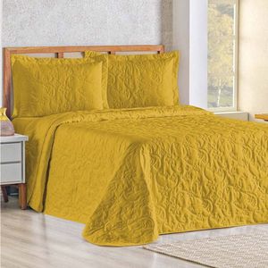 Cobre Leito Queen Bouti Mavie Floral 180 Fios 3 Peças - Açafrão