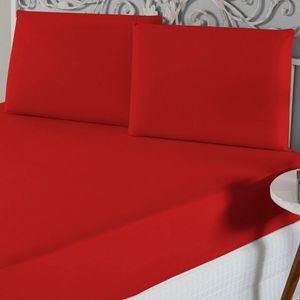 Jogo De Lençol Casal Padrão Malha 100% Algodão 3 Peças - Vermelho