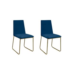 Kit 2 Cadeiras De Jantar Cozinha Industrial Lexa Veludo Élpis Móveis Azul Marinho Dourada
