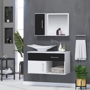 Gabinete De Banheiro Inferior E Superior New Stilo 2 Portas 1 Gaveta Cor Preto - Preto