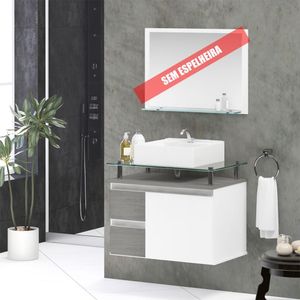 Gabinete Banheiro 2 Gavetas 1 Porta Diamante 60cm - Cinza Rovere - Cinza