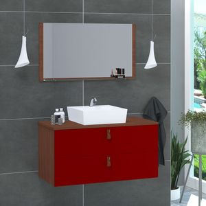 Gabinete De Banheiro Suspenso 2 Gavetas Berlim 60cm Natura E Vinho - Vermelho