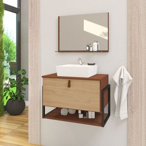 Gabinete De Banheiro Vegas 1 Prateleira 1 Porta 60cm Natura E Freijó Amadeirado - Bege