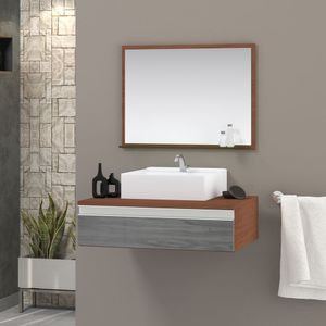 Gabinete Superior 60cm 1 Gaveta Safira Com Espelheira - Cinza Rovere - Cinza