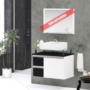 Gabinete Banheiro 2 Gavetas 1 Porta Diamante 60cm - Preto - Preto