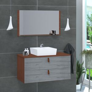 Gabinete De Banheiro Suspenso 2 Gavetas Berlim 80cm Natura E Cinza Rovere - Cinza