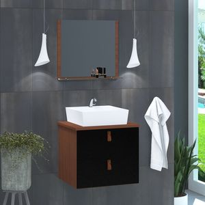 Gabinete De Banheiro Suspenso 2 Gavetas Berlim 45cm Natura E Preto - Preto