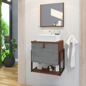 Gabinete De Banheiro Vegas 1 Prateleira 1 Porta 45cm Natura E Cinza Rovere - Cinza