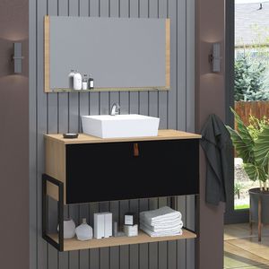 Gabinete De Banheiro Vegas 1 Prateleira 1 Porta 80cm Freijó E Preto - Preto