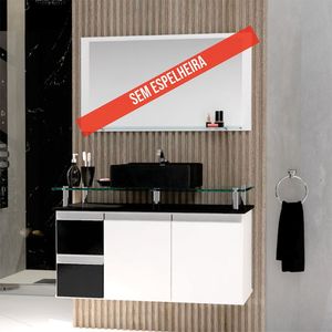 Gabinete Banheiro 2 Gavetas 2 Portas Diamante 80cm - Preto - Com Cuba Preta - Preto