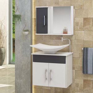 Conjunto Gabinete Banheiro 3 Portas Bali - Cinza Titanium - Cinza