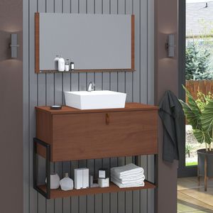 Gabinete De Banheiro Vegas 1 Prateleira 1 Porta 80cm Natura - Marrom