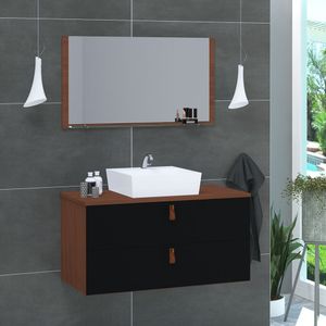 Gabinete De Banheiro Suspenso 2 Gavetas Berlim 80cm Natura E Preto - Preto