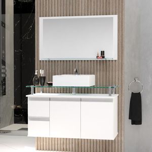 Conjunto Gabinete Banheiro 2 Gavetas 2 Portas 80cm Com Espelheira Diamante - Branco - Branco