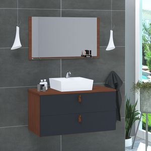 Gabinete De Banheiro Suspenso 2 Gavetas Berlim 80cm Natura E Cinza Titanium - Cinza