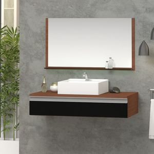 Gabinete Superior 80cm 1 Gaveta Safira Com Espelheira - Preto - Preto