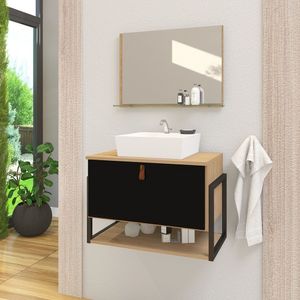 Gabinete De Banheiro Vegas 1 Prateleira 1 Porta 60cm Freijó E Preto - Preto