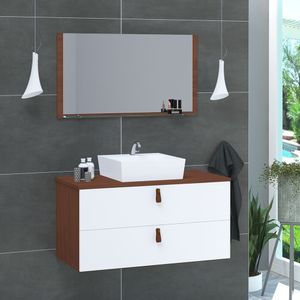 Gabinete De Banheiro Suspenso 2 Gavetas Berlim 80cm Natura E Branco - Branco