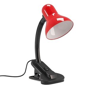 Luminária De Mesa Articulada Vermelha Com Garra Presilha Entrada E27 Bivolt Para Leitura
