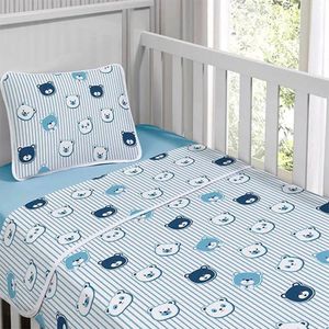Jogo De Cama Tecebem Malha Berço Estampado Generosidade 3 Peças Azul