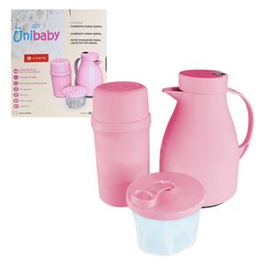 Kit Garrafa Paris 500ml Garrafa Fano 250ml E Pote Dosador 300ml Unibaby Rosa