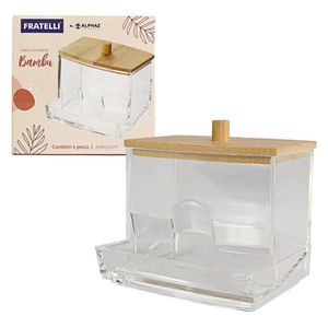 Porta Cotonete Com Tampa De Bambu