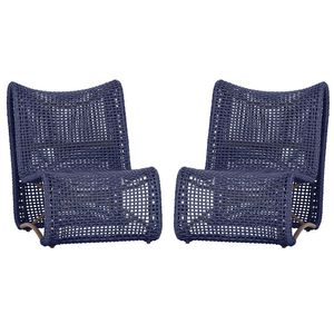 2 Poltronas Texas Em Alumínio Marrom Corda Náutica Trama Azul