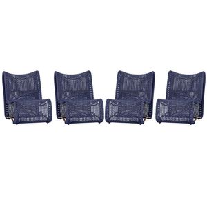 4 Poltronas Texas Em Alumínio Marrom Corda Náutica Trama Azul