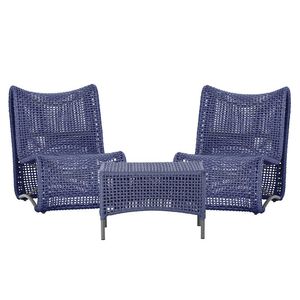 2 Poltronas E Mesa Texas Alumínio Preto Corda Náutica Trama Azul