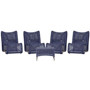 4 Poltronas E Mesa Texas Alumínio Marrom Corda Náutica Trama Azul