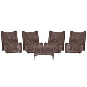 4 Poltronas E Mesa Texas Alumínio Fendi Corda Náutica Trama Marrom