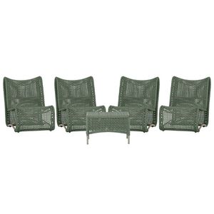 4 Poltronas E Mesa Texas Alumínio Fendi Corda Náutica Trama Verde