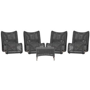 4 Poltronas E Mesa Texas Alumínio Marrom Corda Náutica Trama Preto