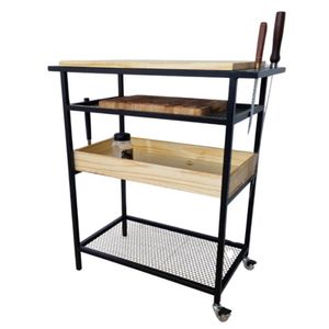 Carrinho Para Churrasco Gourmet Estilo Industrial Com Madeira Pinus Envernizado