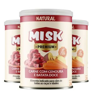 Kit 3 Ração úmida Natural Misk Carne Com Cenoura Batata Doce