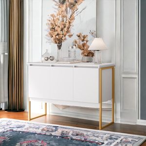Buffet 3 Portas Sala De Estar Berlim - Branco Dourado Branco Dourado
