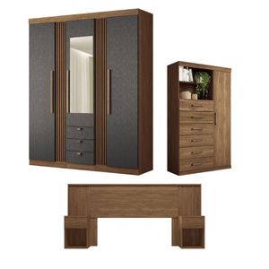 Jogo De Quarto Completo Bruxelas Com Espelho Jatoba Grafite
