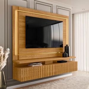 Painel Tv Home Com Led 2 Gavetas Ripadas Lisboa Cumaru