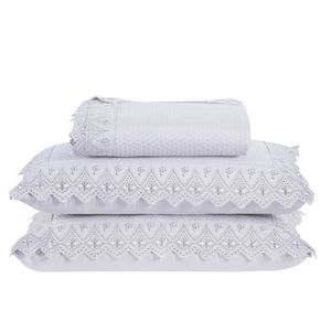 Colcha Queen Home Madrid Com Bordado Inglês 300 Fios 3 Peças - Branco