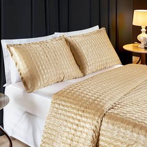 Cobre Leito King Shine Cetim Charmousse 3 Peças - Dourado